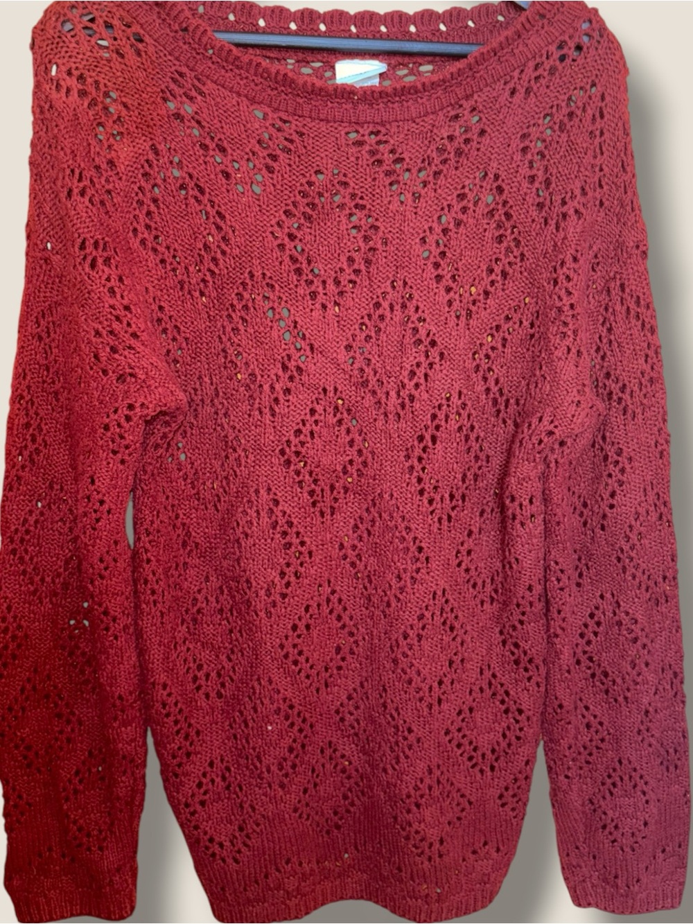 Vintage 90s Styles To Go Burgundy Pointelle 100% Cotton Sweater/Sweaterdress XS
